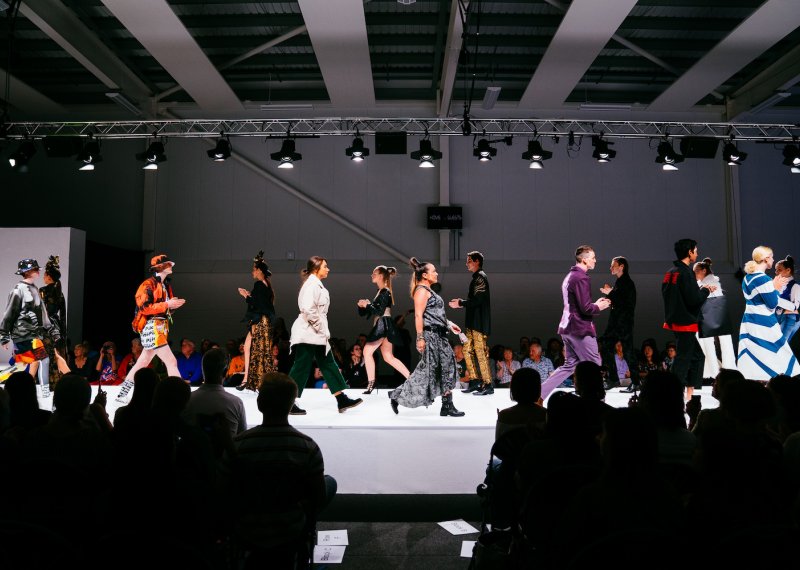 Models walking the catwalk at Falmouth University's Fashion Show in 2019