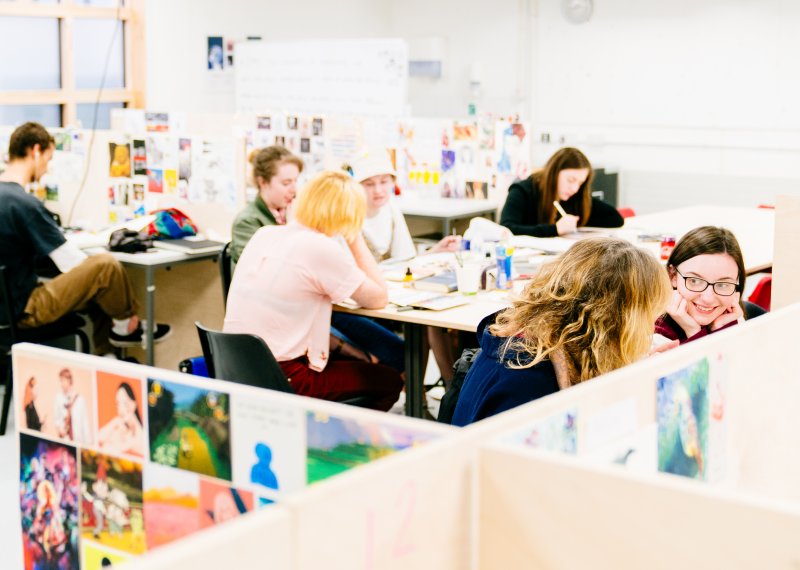 Students working in an illustration studio