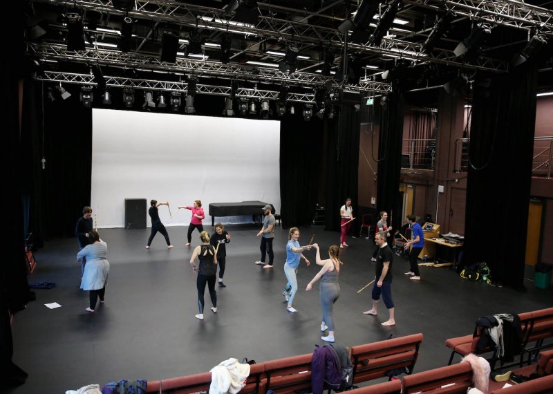 Students in a stage fighting workshop in AMATA studio