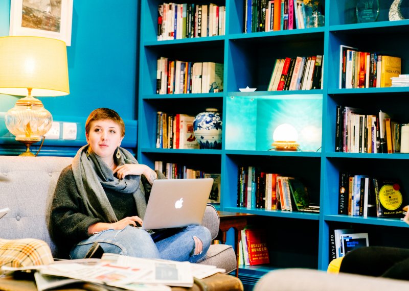 Student in the Lighthouse writers room at Falmouth University