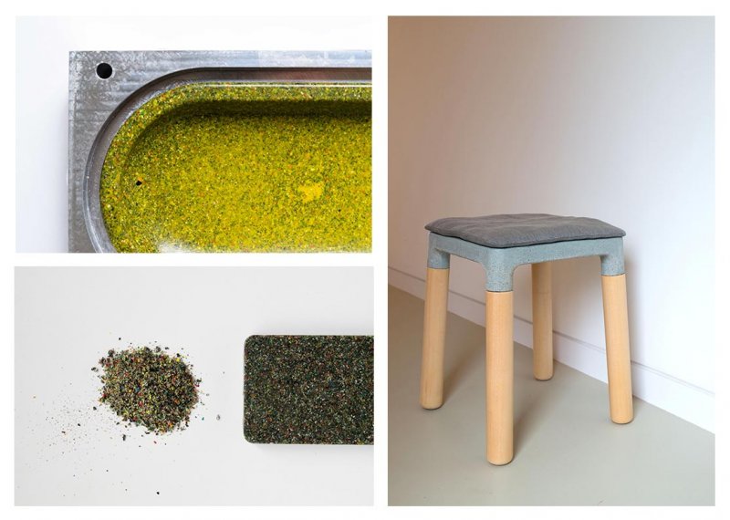 Montage of images of a stool and materials