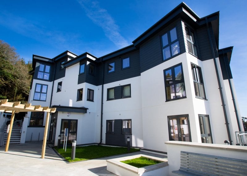 Exterior view of Packsaddle student accommodation at Falmouth University