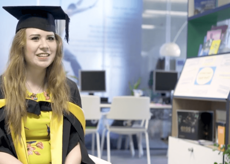 Izzy Fletcher Falmouth online degree student being interviewed