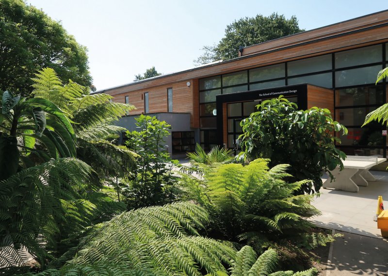 Exterior of Falmouth campus design building.