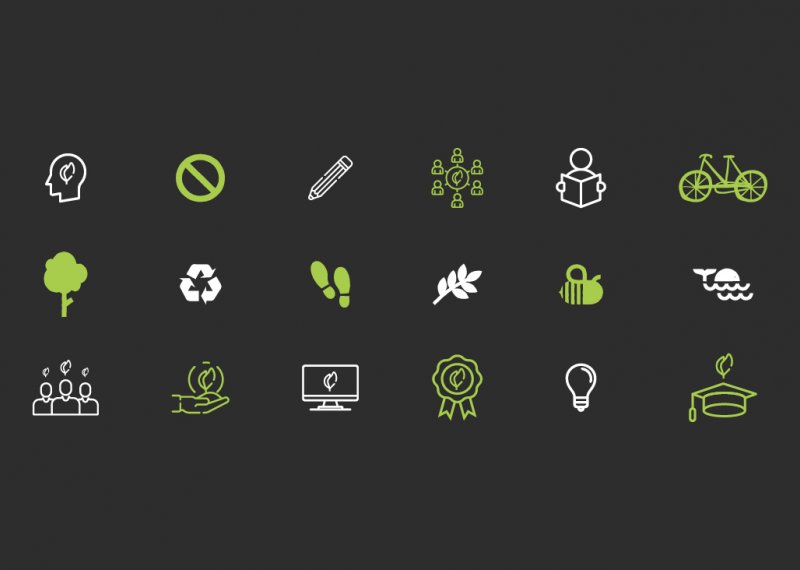 Sustainability icons on a dark background