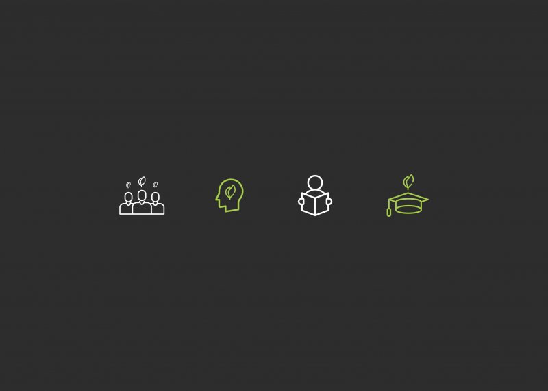 Sustainability icons on a dark background