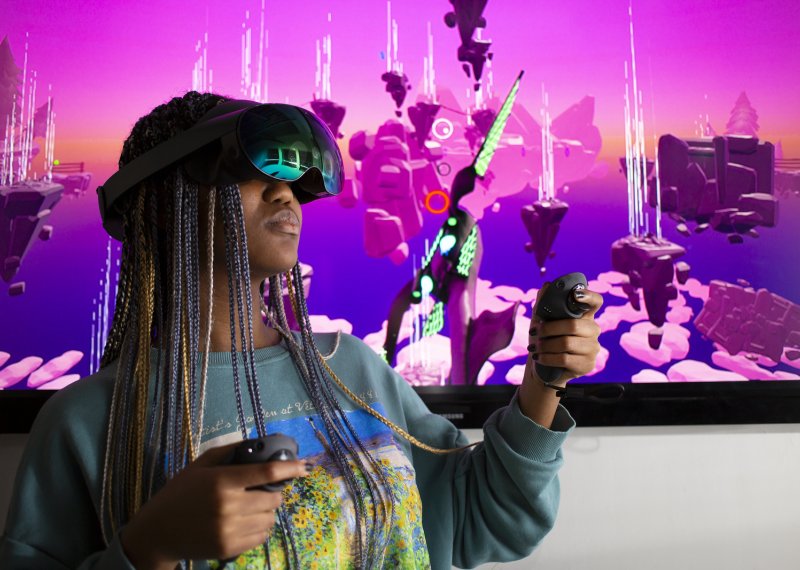 A student using a VR headset