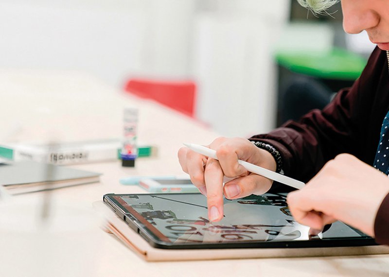 Student working on tablet