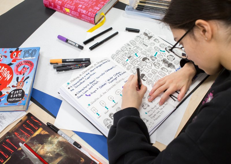 Illustration online student working at a desk 