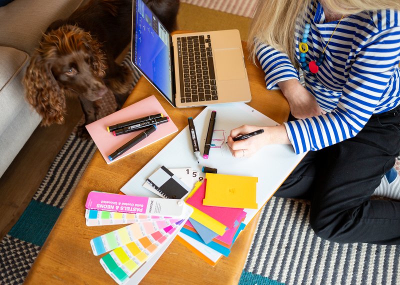 A woman working at home