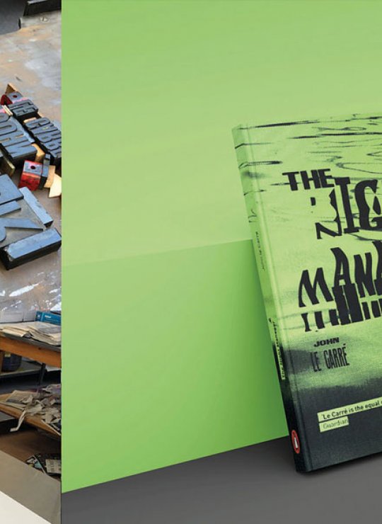 Book cover design with 'The Night Manager' title and letter press letters
