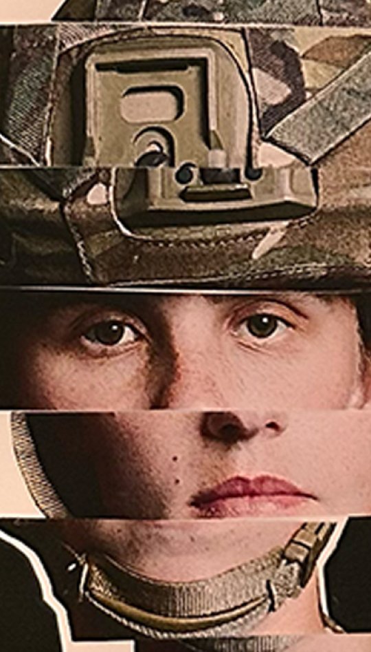 Photo collage of a woman in military uniform