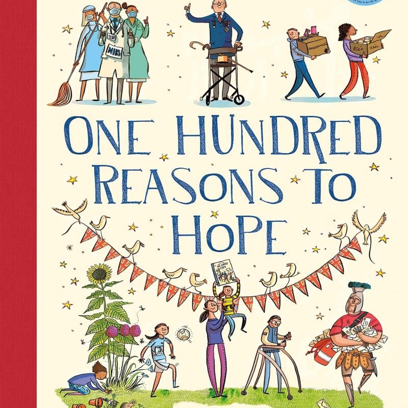100 Reasons To Hope book cover shows cartoons of inspirational figures 