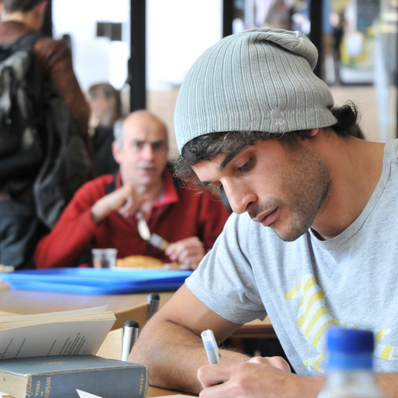 Student working in cafeteria