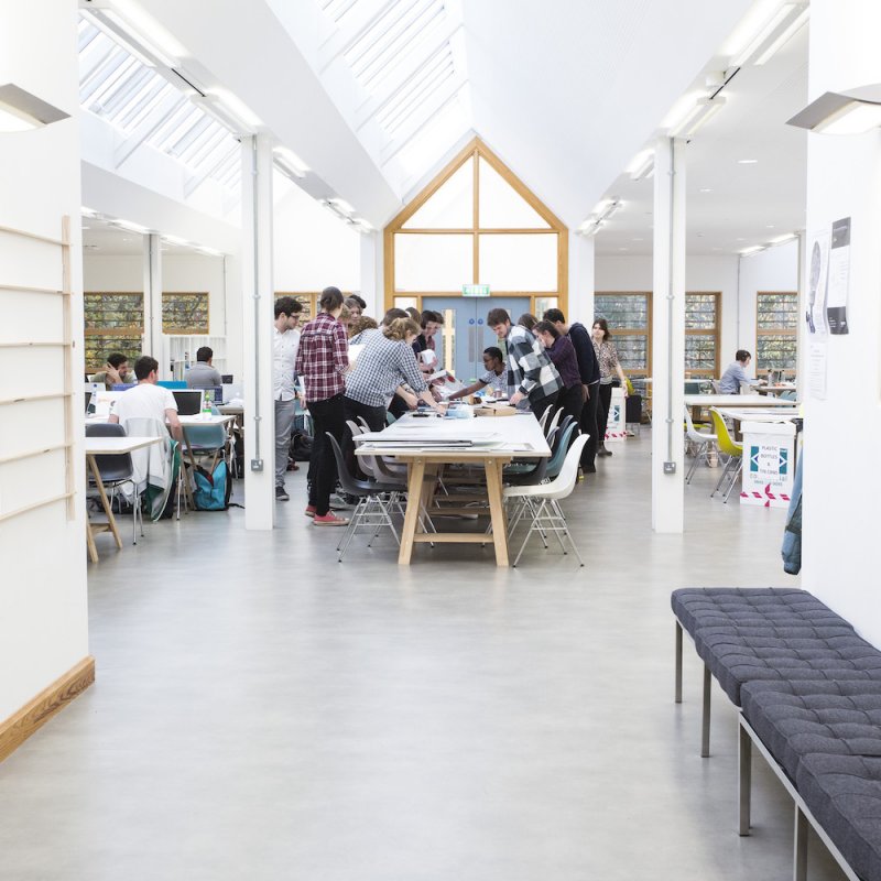 The bright and airy interior of the graphic design studio on Falmouth campus.
