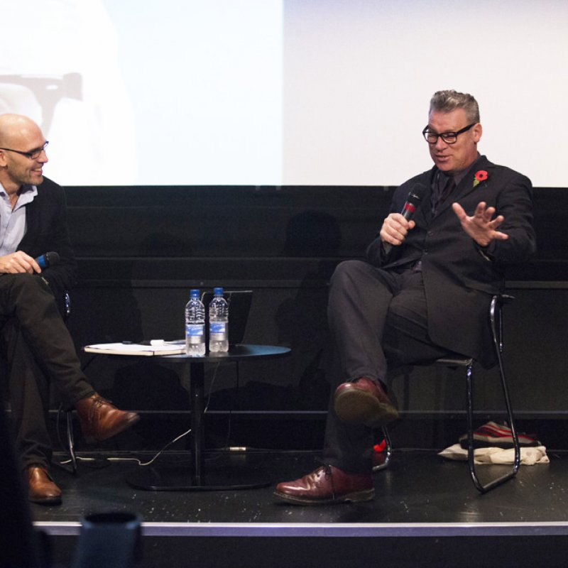 Mark Kermode in discussion on stage.