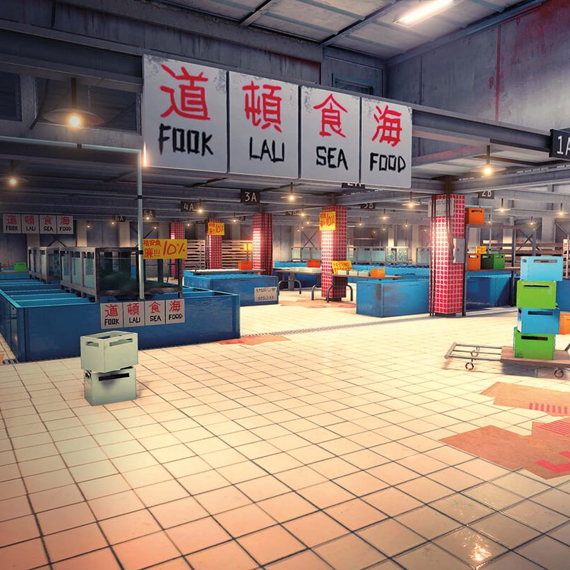 Game art still from a game of a japanese fish market