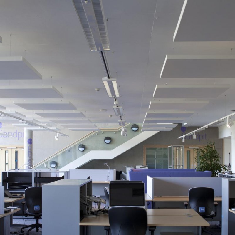 Office interior with desks and computers