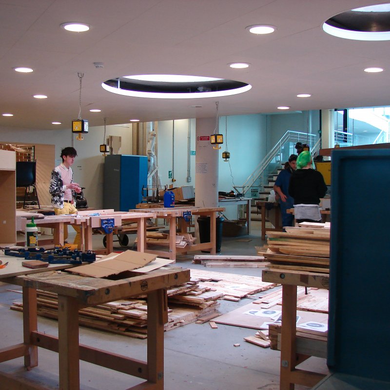 Students working in university facilities