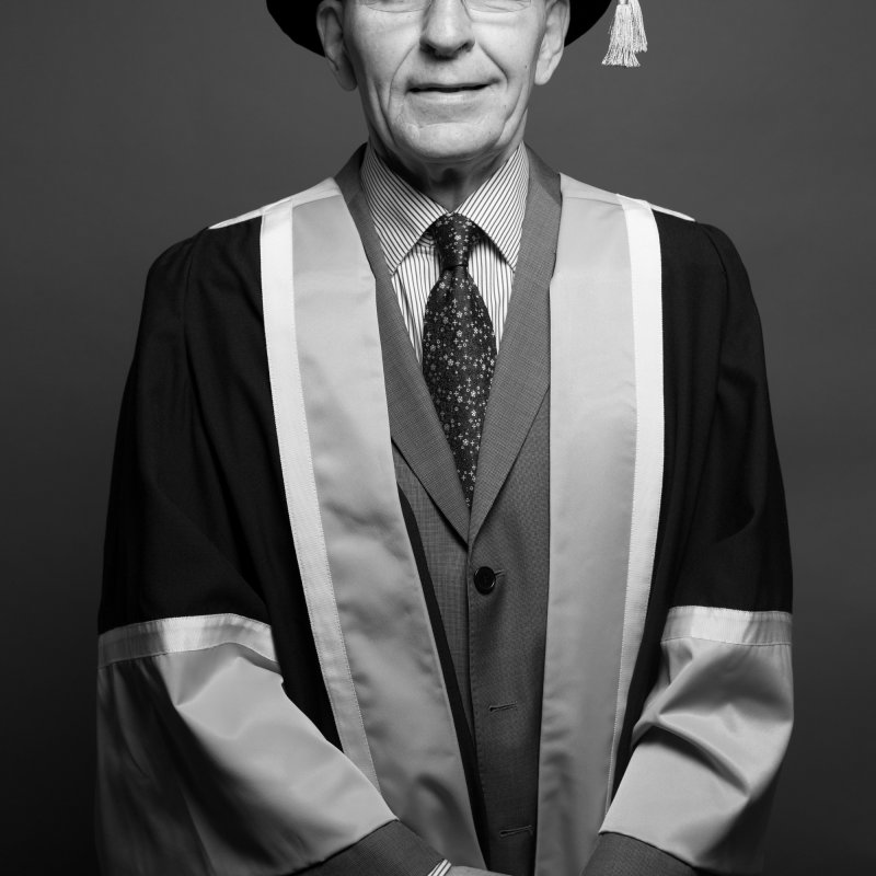 Falmouth honorary fellow Professor Alan Livingston CBE FCSD in academic gown.