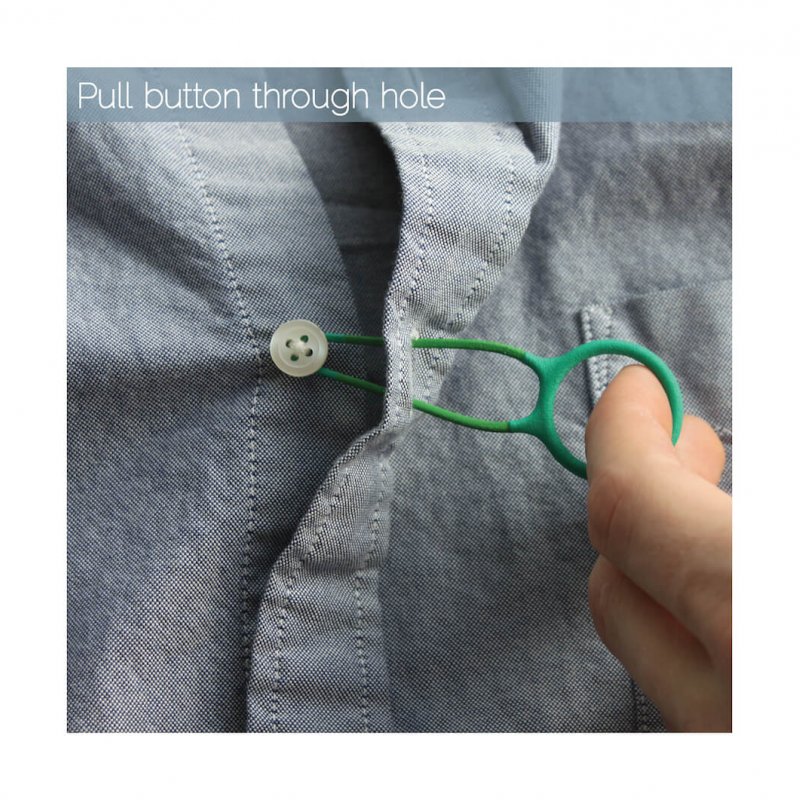 Green device to pull buttons through holes.