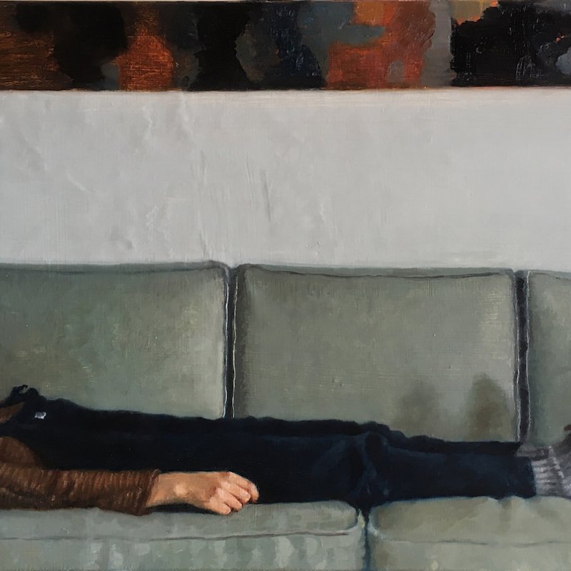 Painting of a girl lying on a sofa