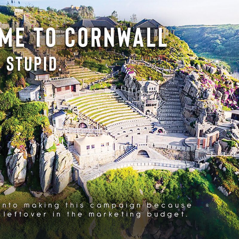 Creative advertising student work of the Minack Theatre and beach