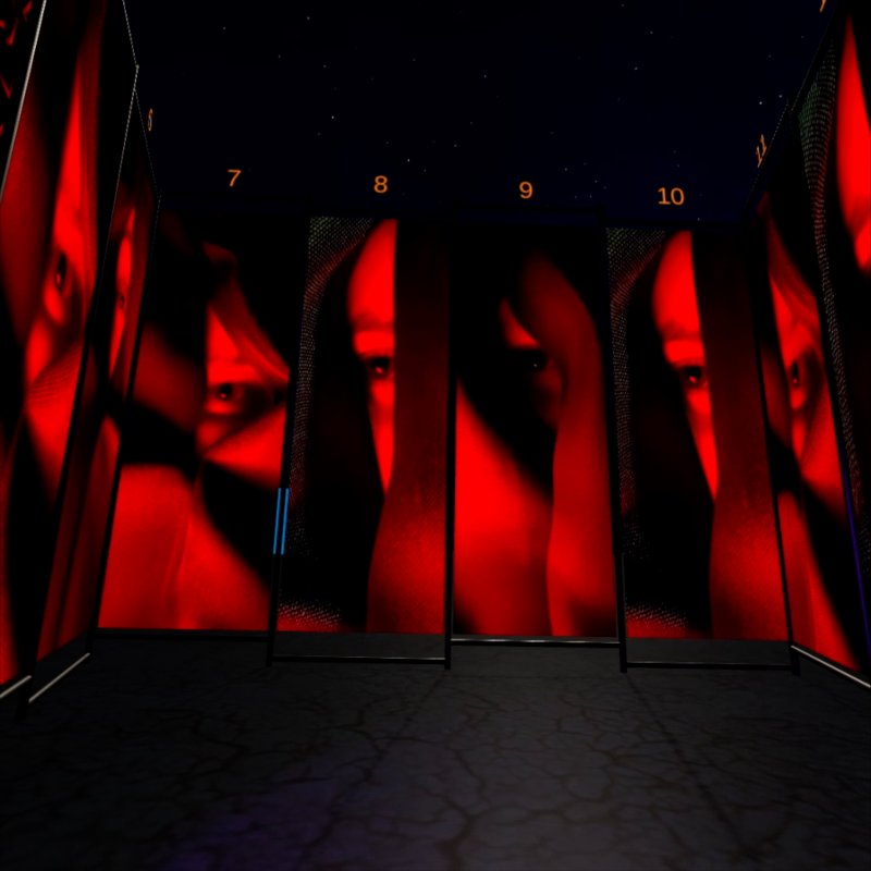 a multi-panelled digital screen with a person's eye projected