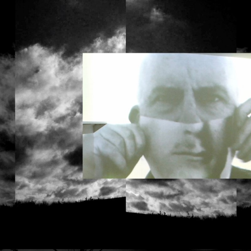 Mans portrait collaged with clouds
