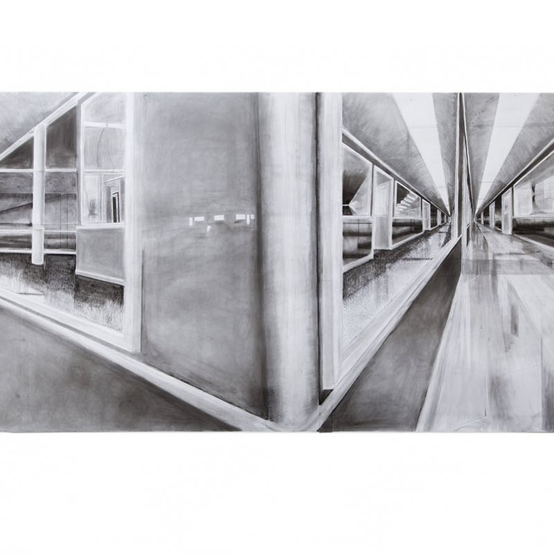 Pencil drawing of glass corridor