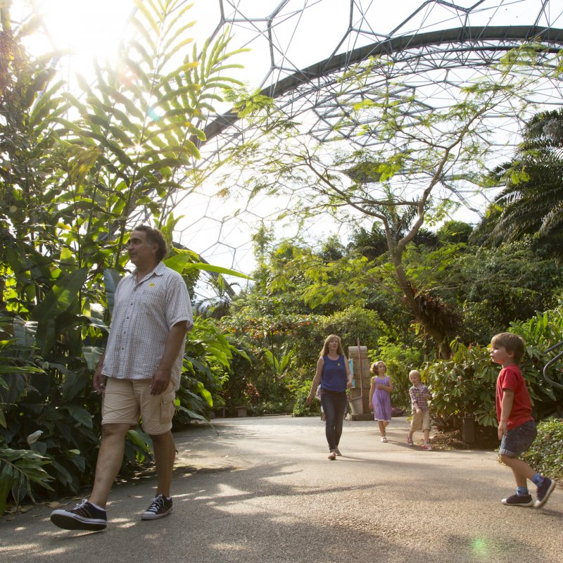 People walking inside Eden Project dome