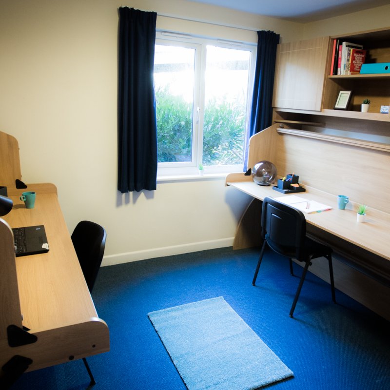 Twin room desks at Glasney Student Village 