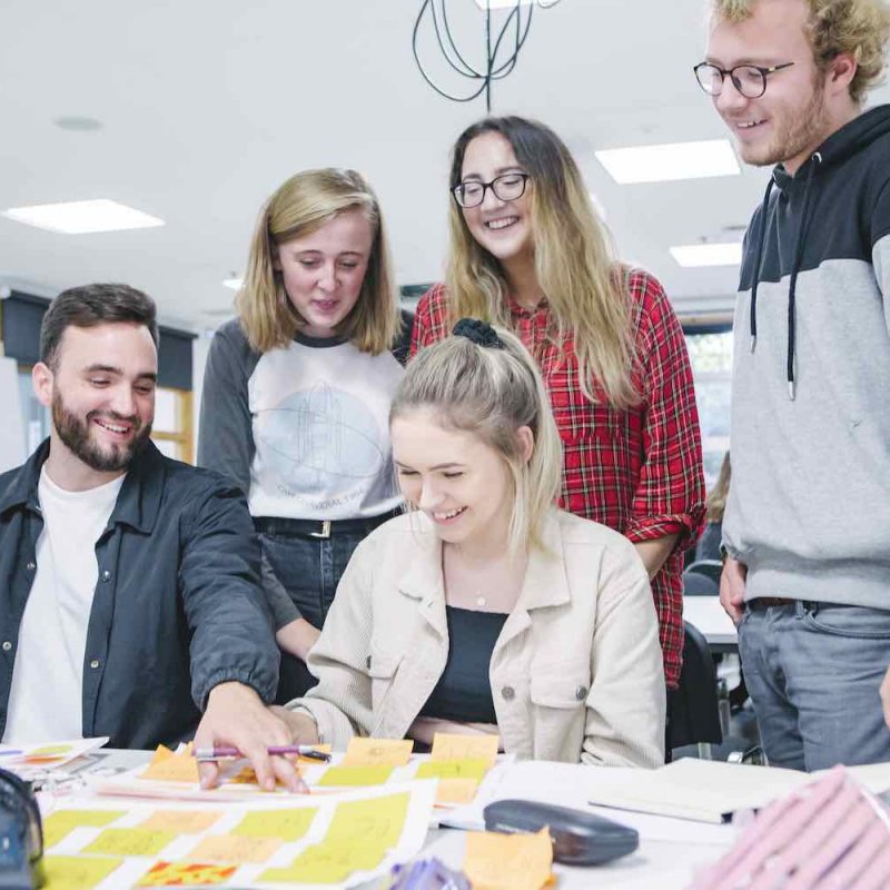 Graphic Design group of students around table