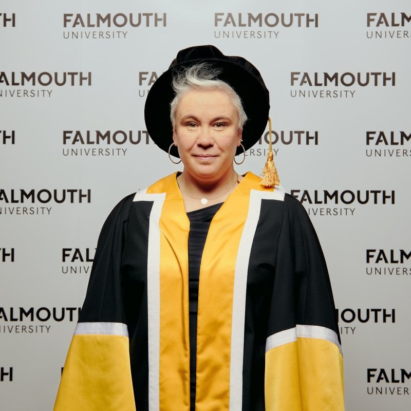Falmouth honorary fellow Emma Rice in academic gown.