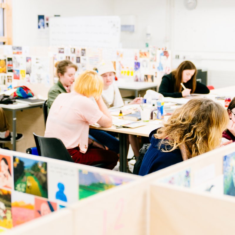 Students working in an illustration studio