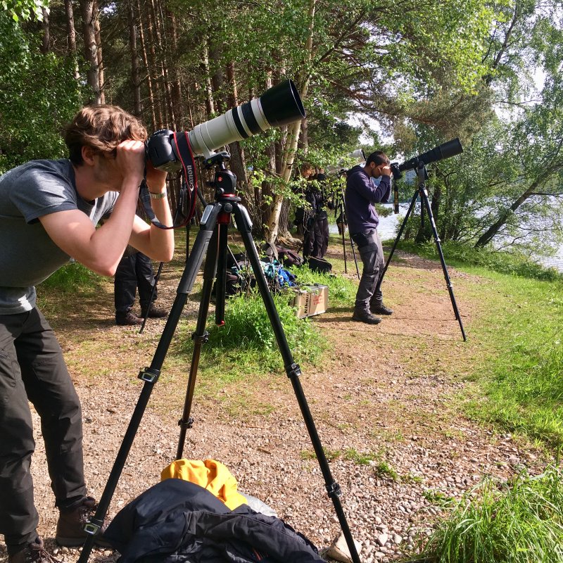 Men with cameras on tripods