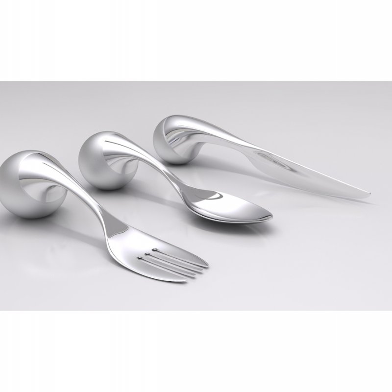 Cutlery set with large ball handles.