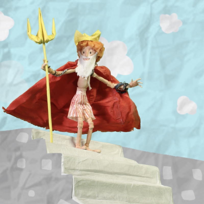 Animation of king Neptune on steps