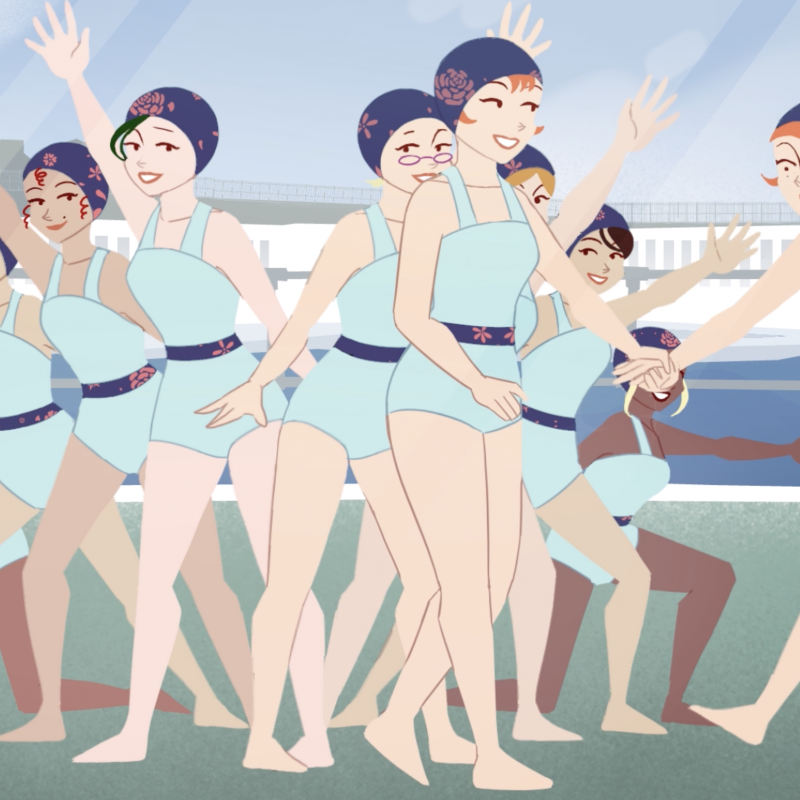 Animation of women in bathing costumes