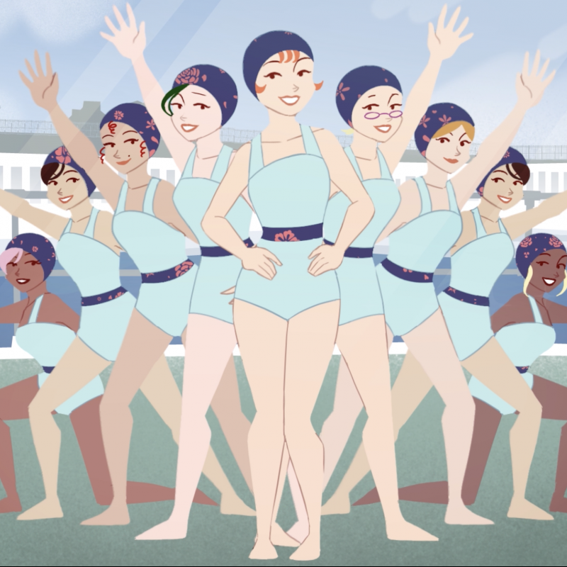 Animation of women in bathing costumes