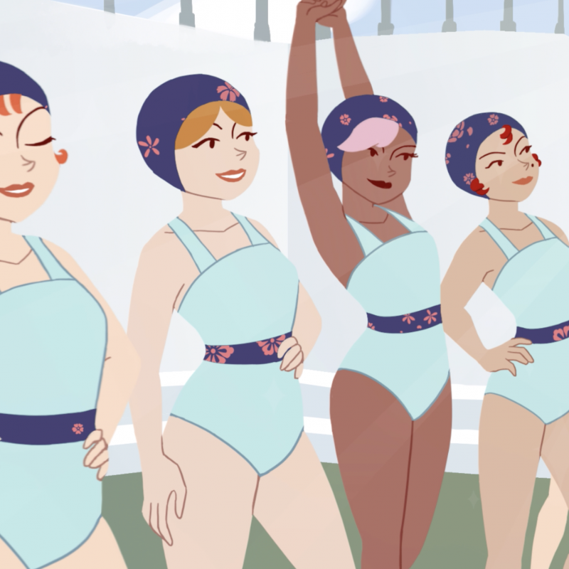 Animation of swimmers in a row
