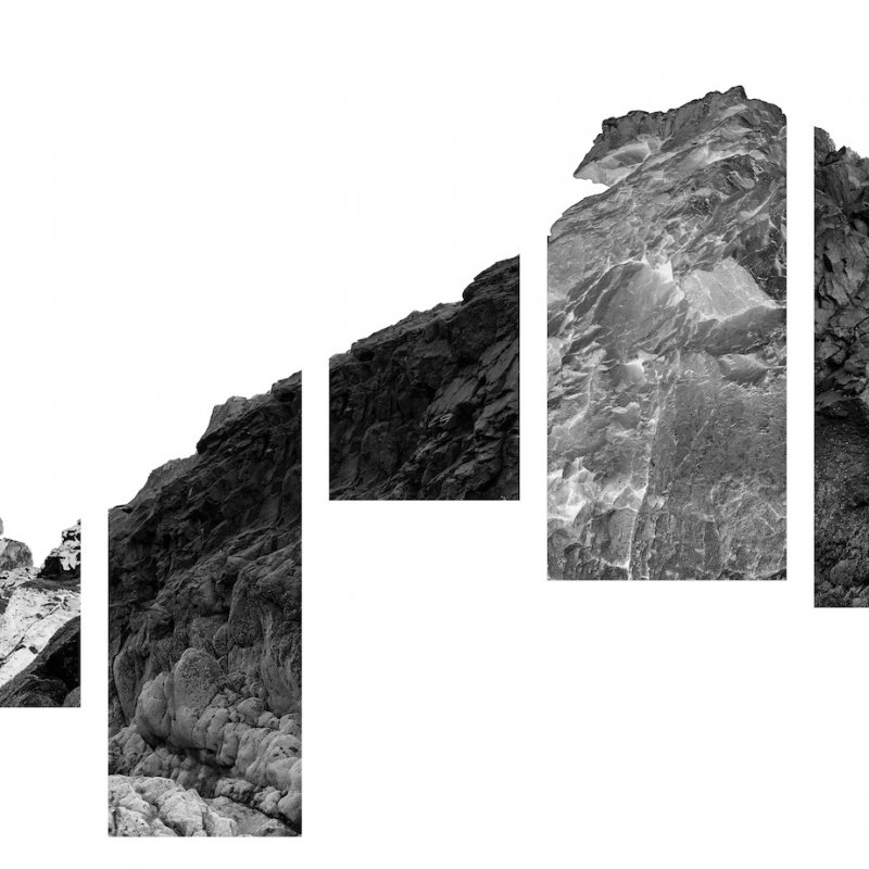 Black and white mountain image sectioned into rectangles.