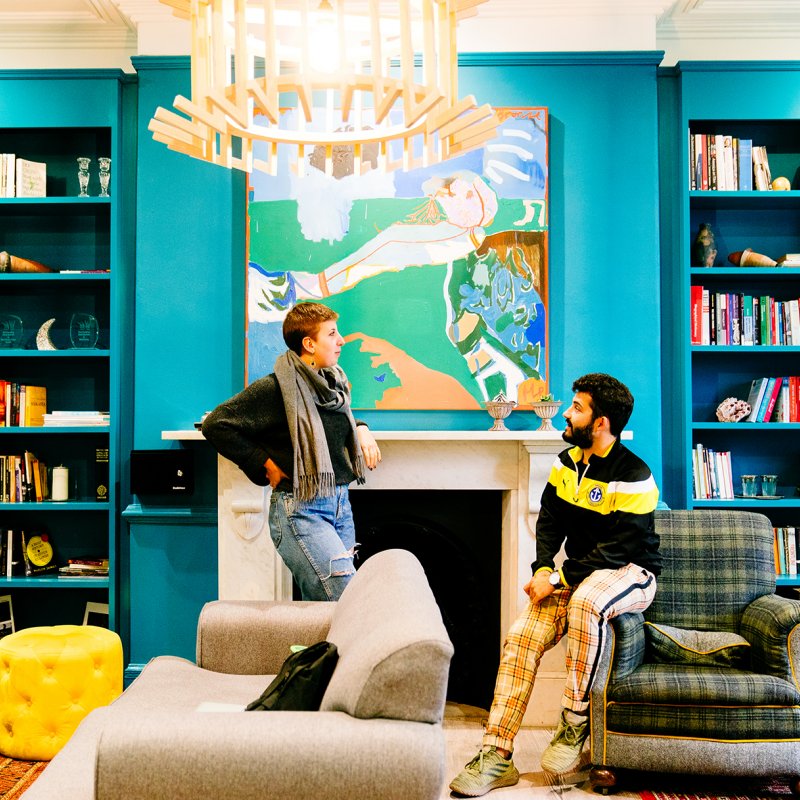 Two students talking in the Lighthouse