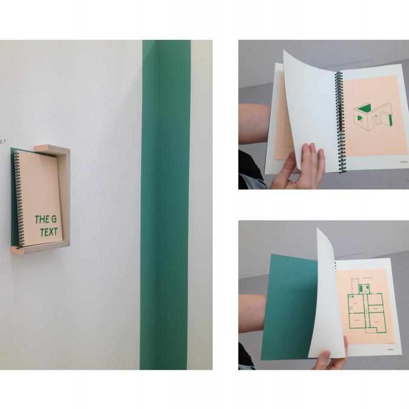 Pale pink and green book and spreads with structural diagrams.