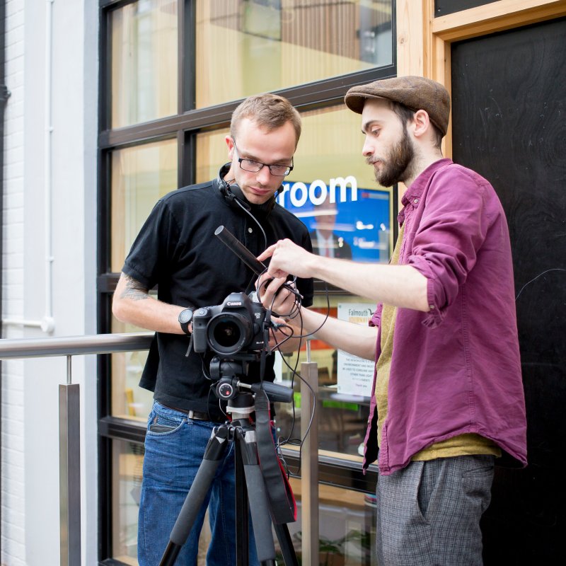 Media Production students using equipment outside