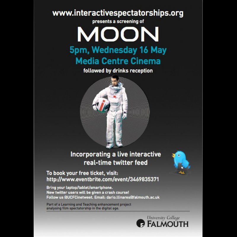 Advertisement for Film students' work, Moon featuring a young man in an astronaut suit.