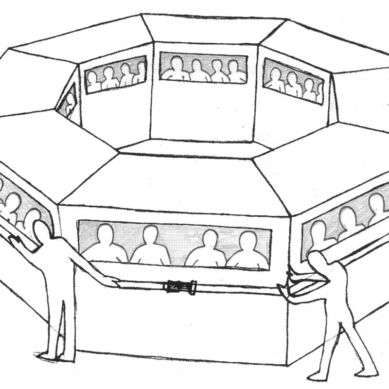 Drawing of octagon shaped theatre