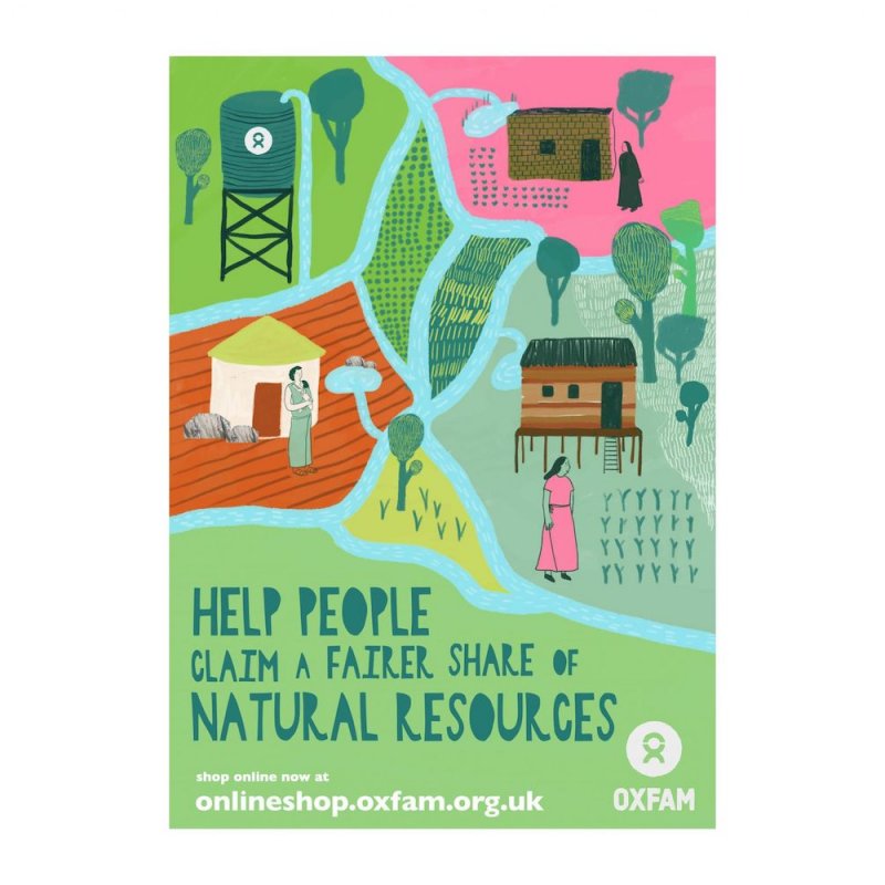 Oxfam Campaign Poster of houses and fields