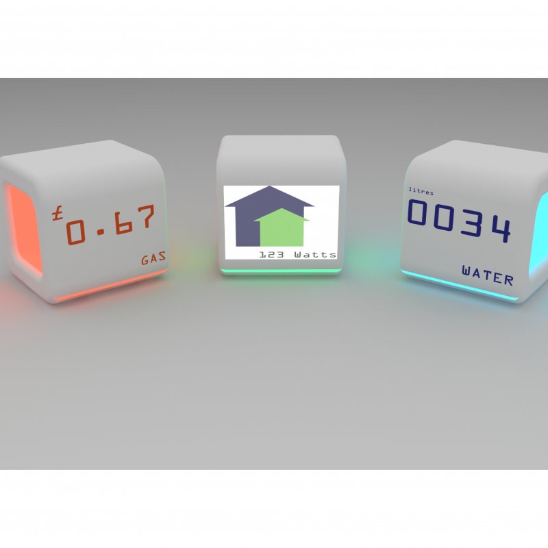 3 cube lights that measure gas, electricity and water.