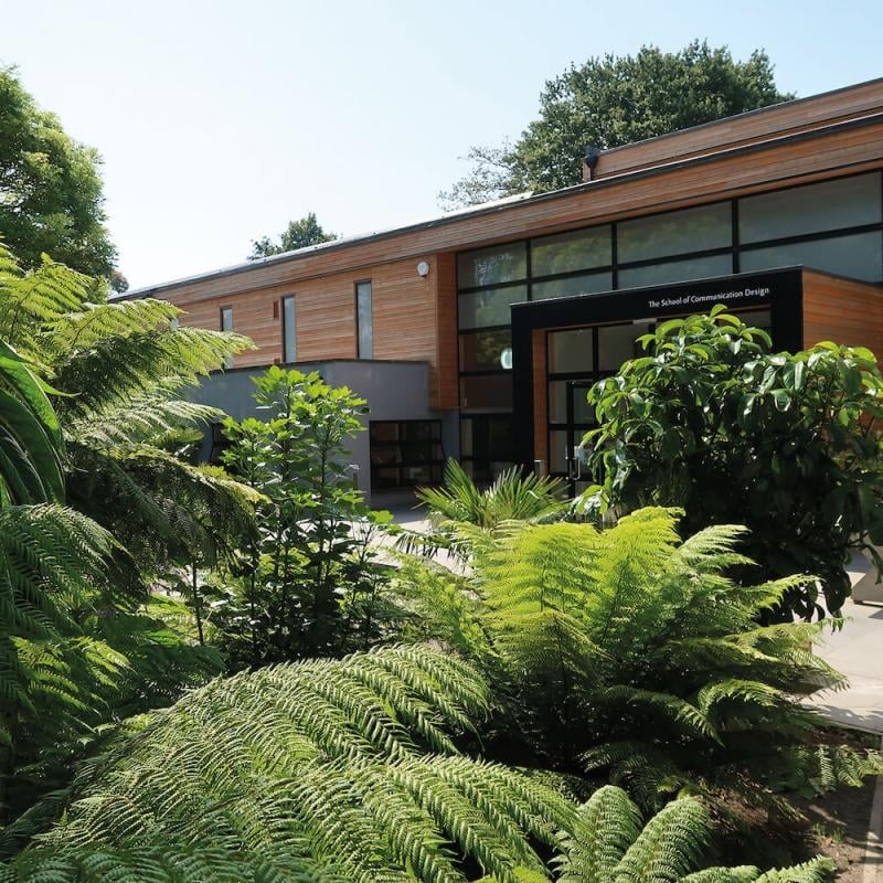 Exterior of Falmouth campus design building.